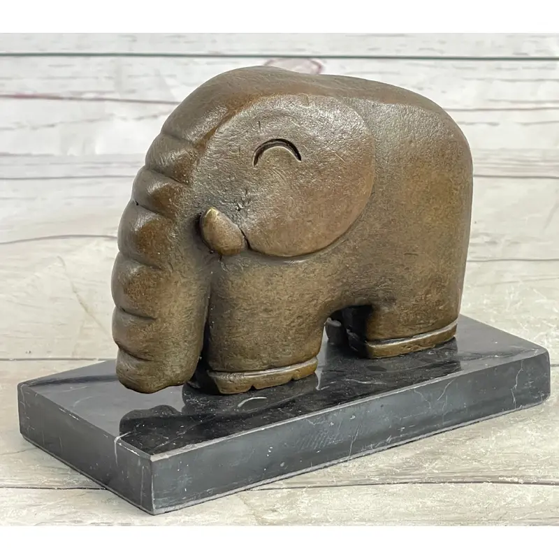 Modern Art Abstract Elephant Bronze Sculpture Statue Signed Dali on Marble Base