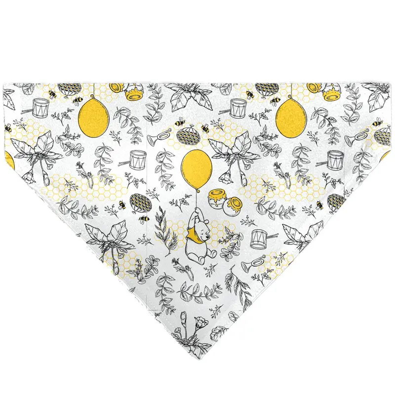 Pet Bandana - Winnie the Pooh Balloon Pose and Foliage Collage Beige/Black/Yellows