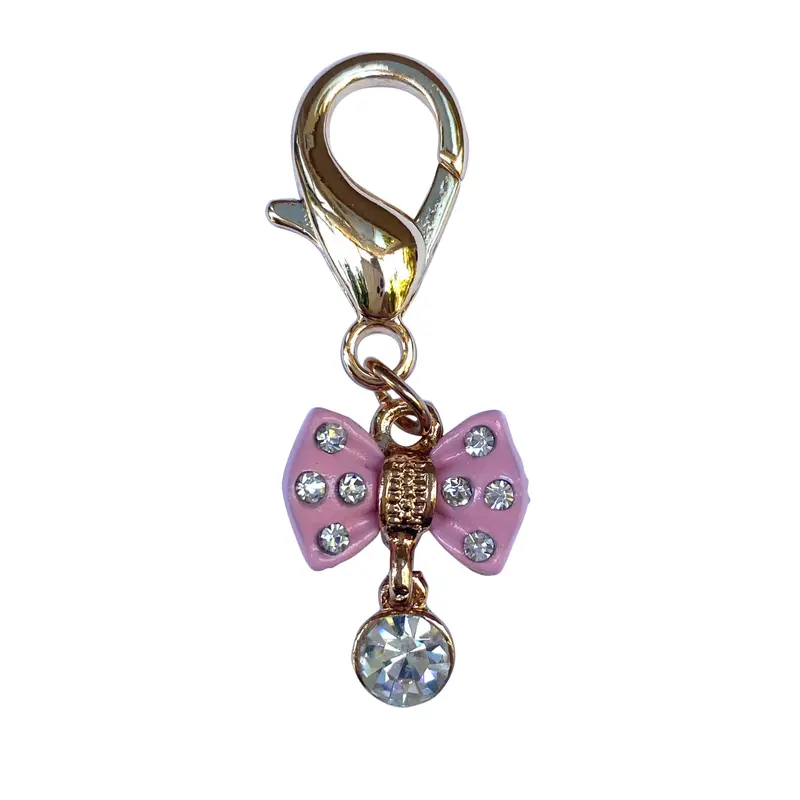 Tiny Pink Bow w/ Diamond Dog Collar Charm