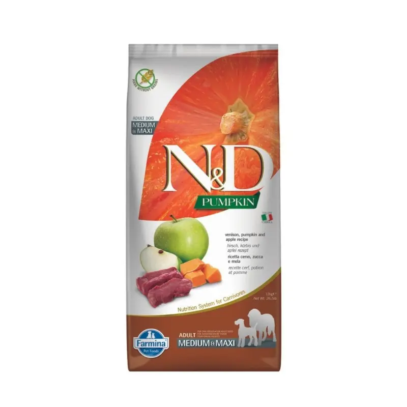 Farmina N&D Pumpkin Grain Free Grain Dry Dog Food - Venison Apple - 26.4lb