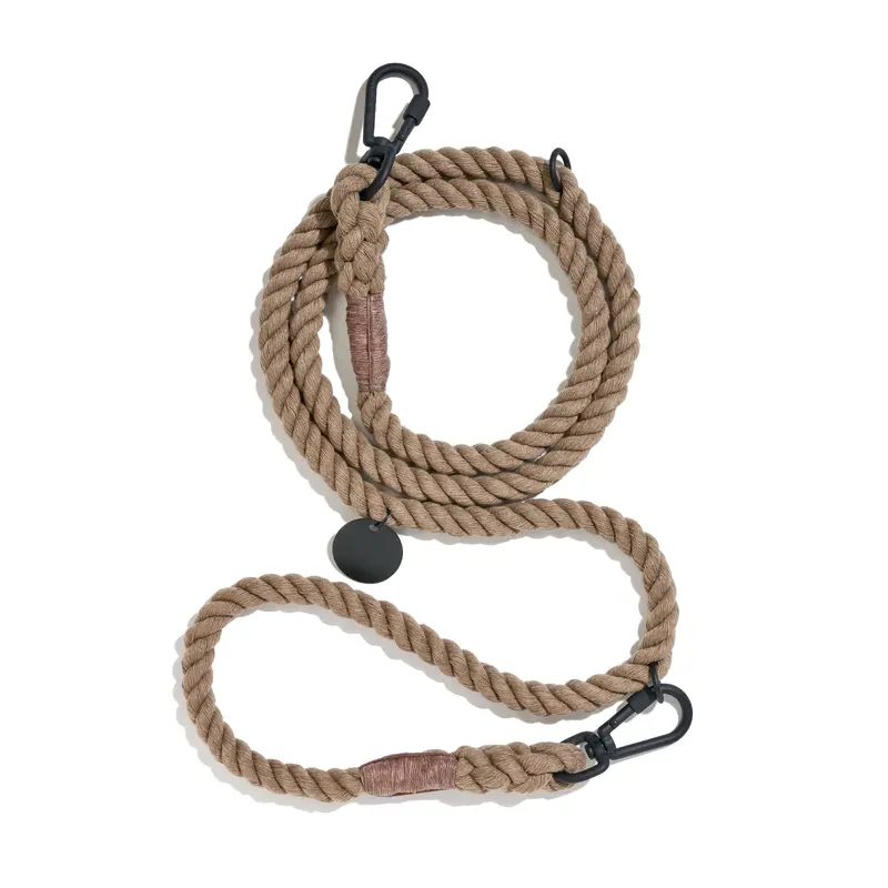 New! Matte Black/Natural Rope Dog Leash, Adjustable & Handcrafted - Found My Animal