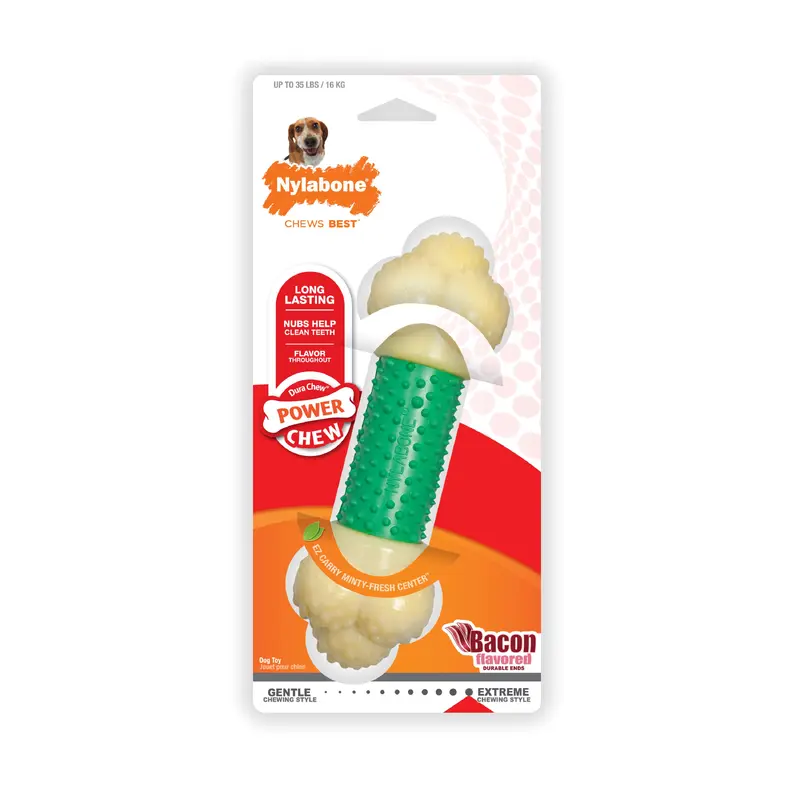 Nylabone Power Chew Double Action Durable Dog Toy Bacon Medium/Wolf