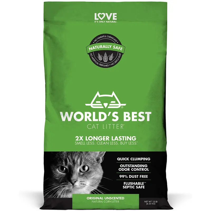 World's Best Unscented Clumping Corn Cat Litter 15lb