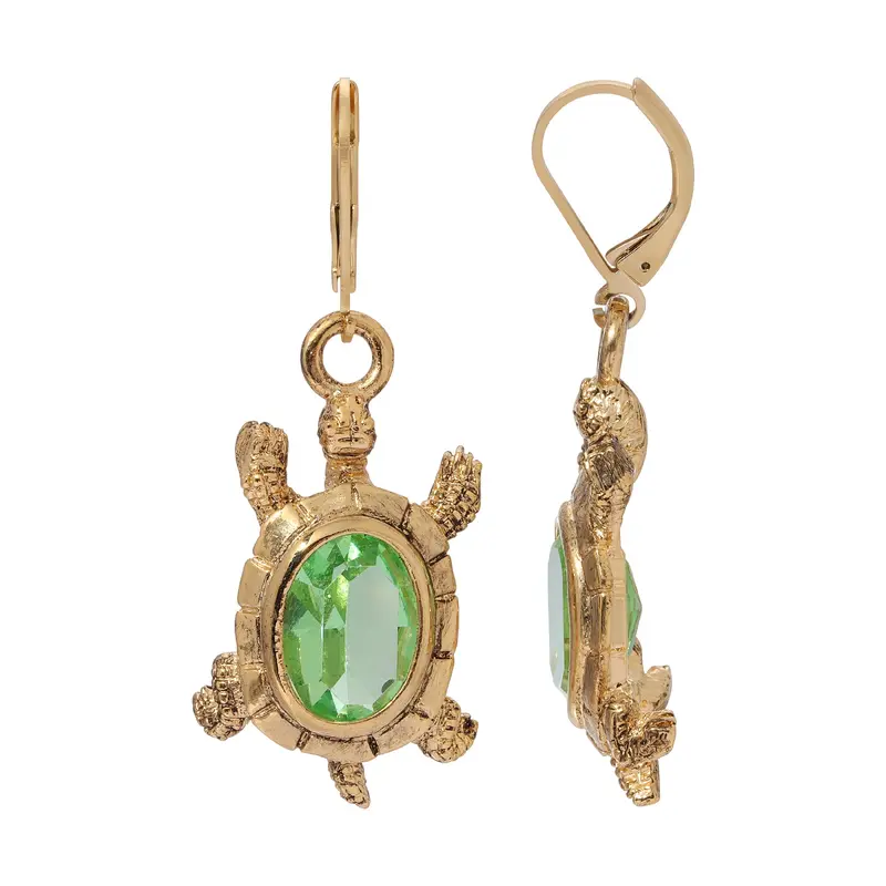 1928 Jewelry Peridot Austrian Crystal Galpagos Tortoise Drop Earrings