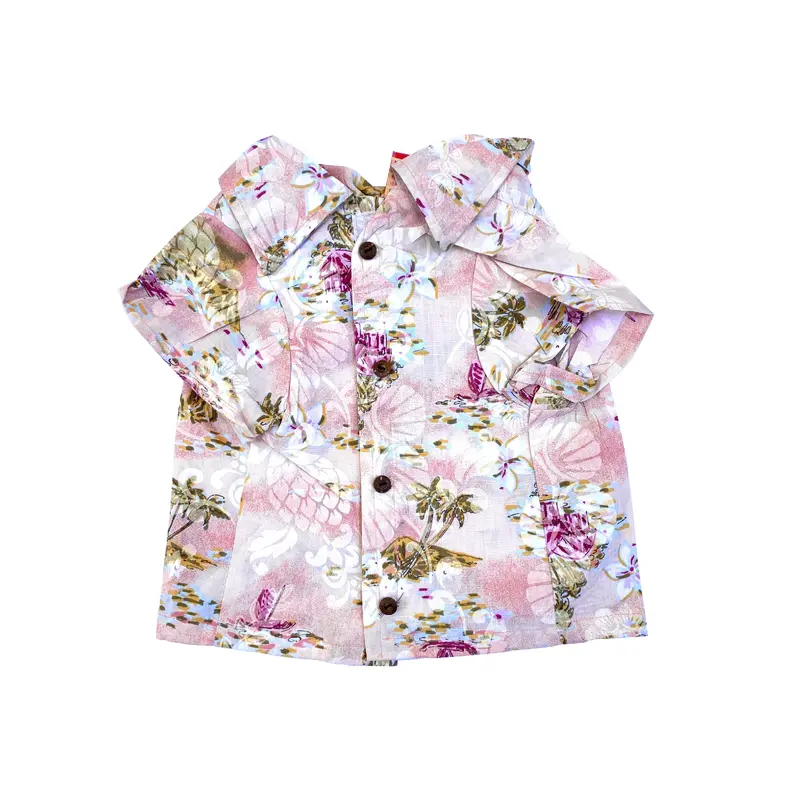 Camp shirt, Peach Scenic sunset with wood buttons