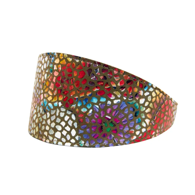 Olive Floral Mosaic Italian Leather 3 Wide Style Collar