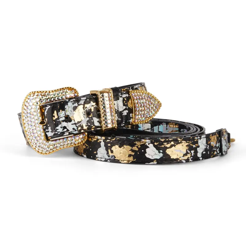 Black/Gold/Silver Art Deco Swarovski Crystal Collar & Leash Set
