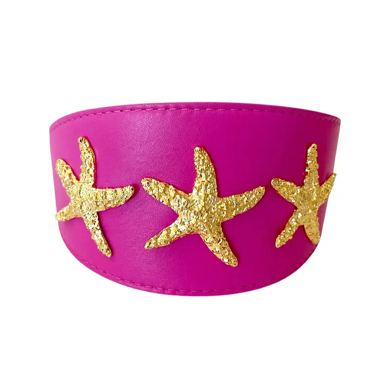 Fuchsia Pink 3 Wide Italian Leather Starfish Collar