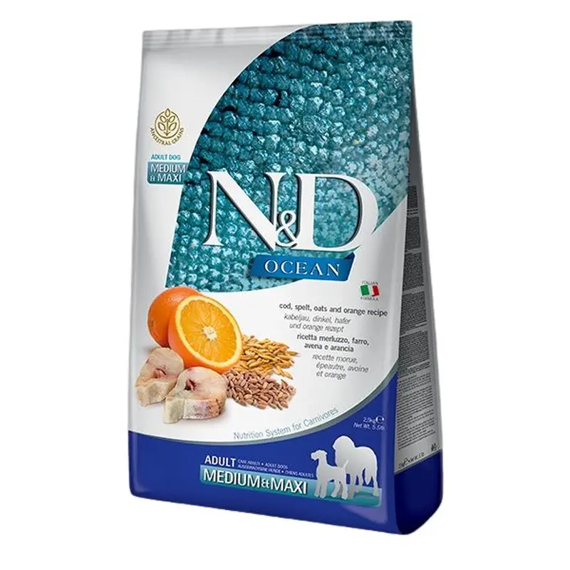 Farmina N&D Ocean Grain Free Med/Max Dry Dog Food - Cod, Spelt, Oats, & Orange - 26.5lb Bag