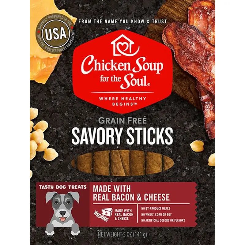 Chicken Soup 5oz Savory Sticks Bacon & Cheese Dog Treats Food