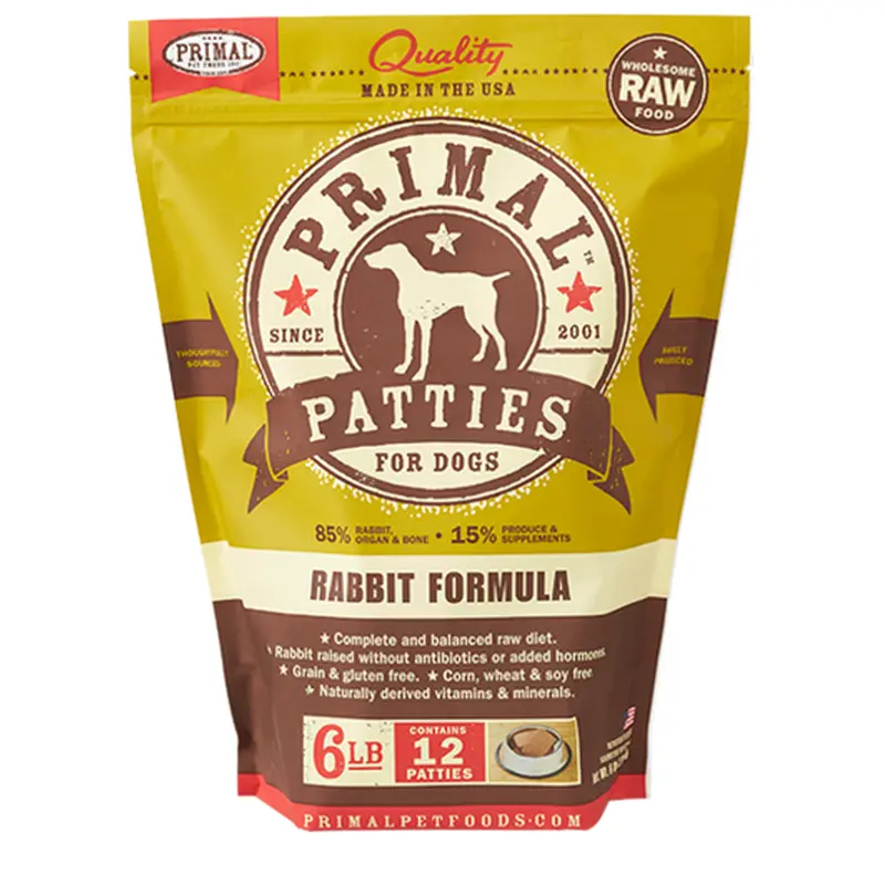 Primal Frozen Raw Rabbit Patty Dog Food 6 lb