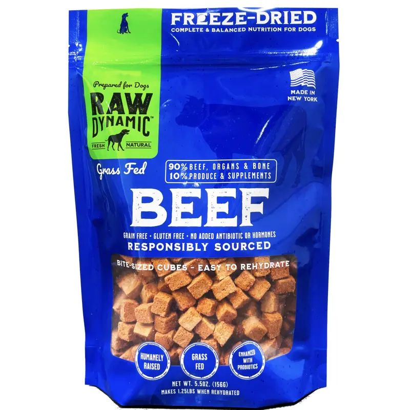 Raw Dynamic Freeze Dried Dog Food Grass Fed Beef Cubes 5.5 oz