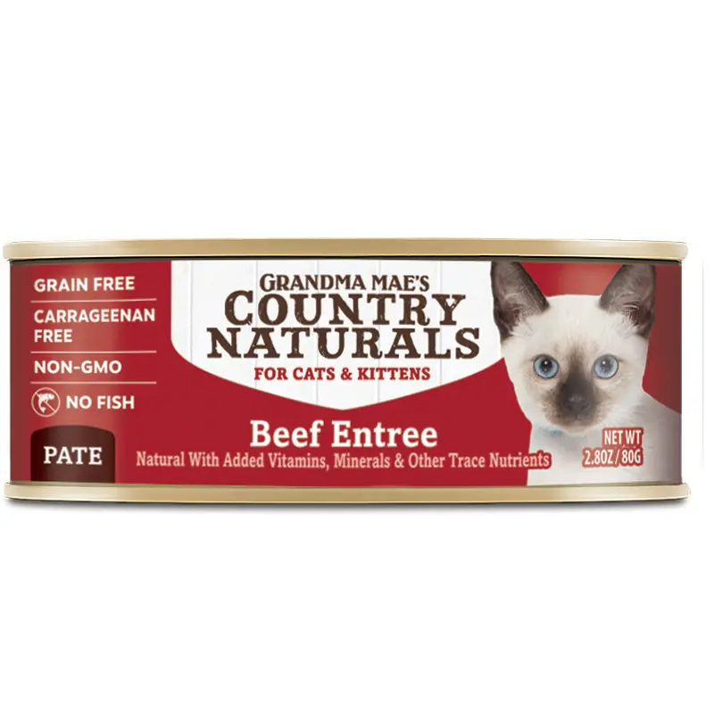 Grandma Mae's Country Naturals Beef Entree Pate Canned Wet Food For Cats 2.8oz/24