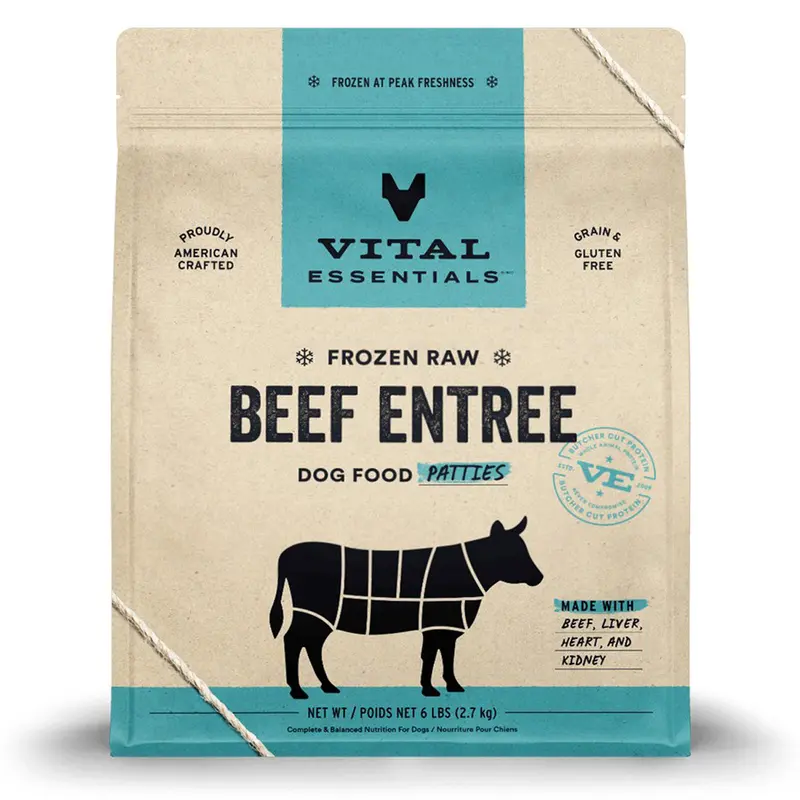 Vital Essentials Frozen Raw Beef Entree Dog Food Patties 6lb