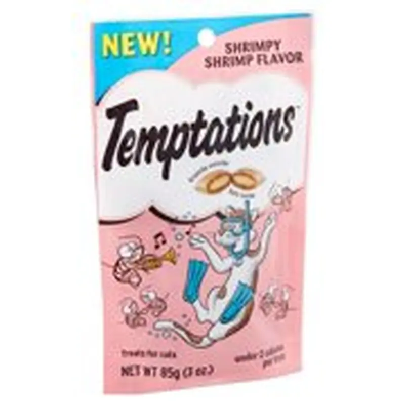 TEMPTATIONS Classic Crunchy and Soft Cat Treats Shrimpy Shrimp Flavor  3 oz. Pouch