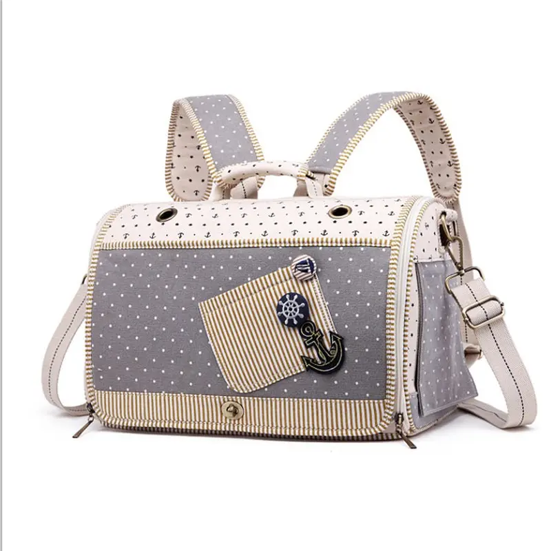 Pet Carrier Bag & Backpack  Nautical Style, Breathable Linen