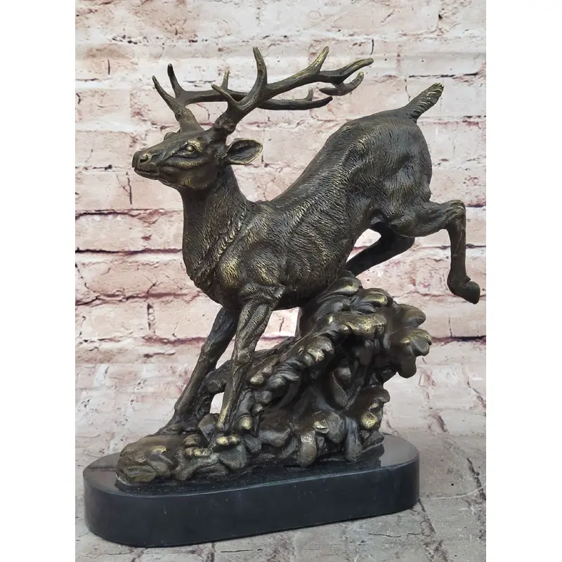 Running Deer Elk Buck Stag Caribou Reindeer Bronze Metal Sculpture Statue 11" x 10"
