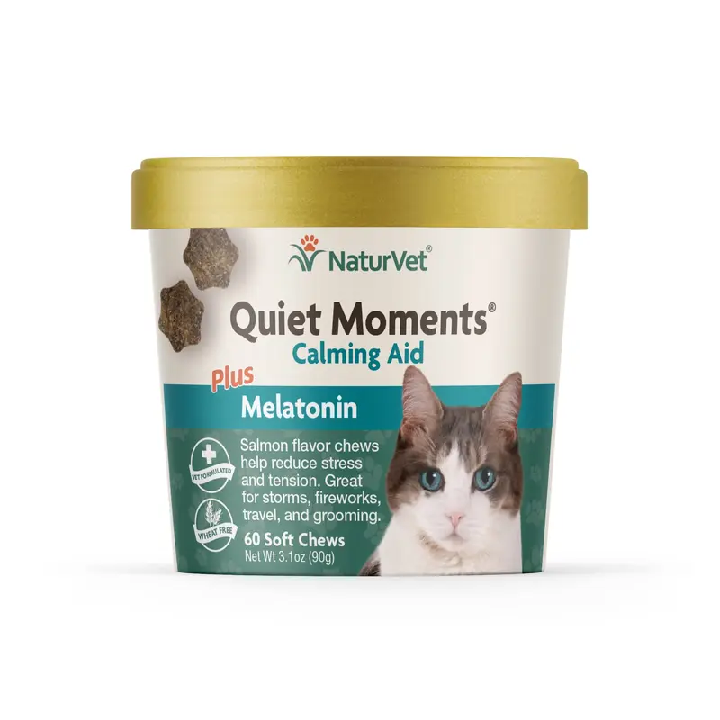 NaturVet Quiet Moments Calming Aid Plus Melatonin for Cats  60 Soft Chews