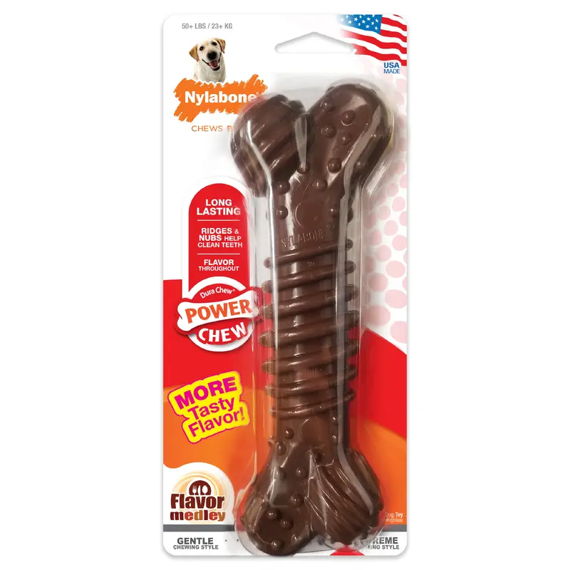 Nylabone Power Chew Textured Dog Bone Chew Toy Flavor Medley X-Large/Souper