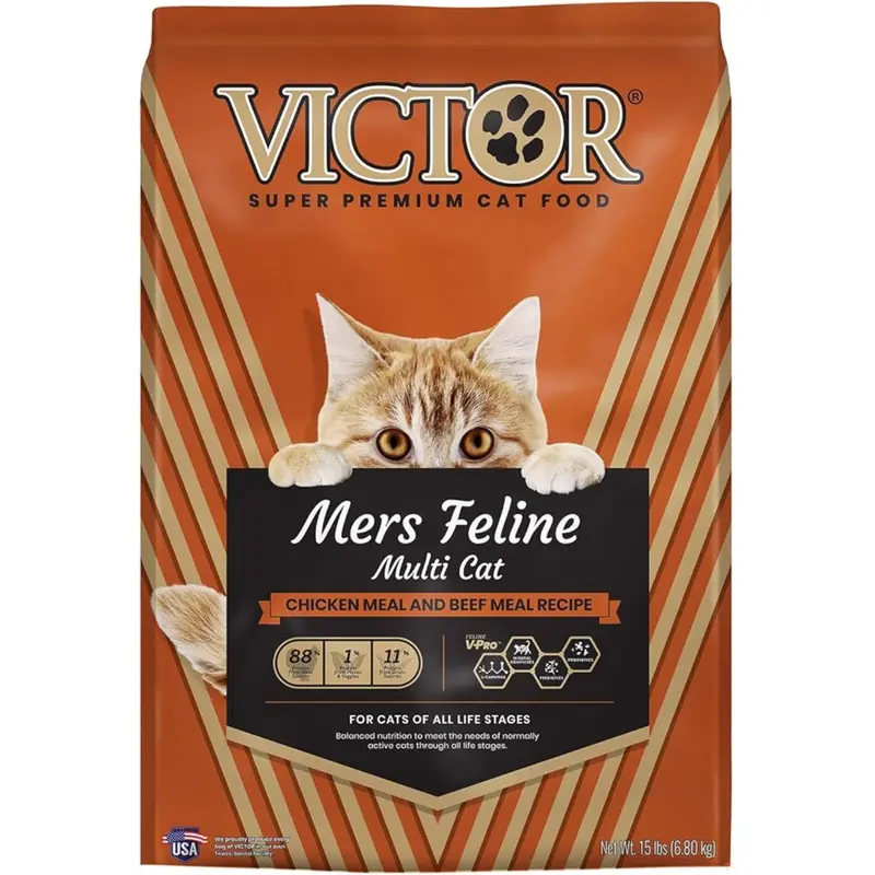 Victor Mers Classic Feline Chicken Beef Pork and Fish Cat Food 15lb