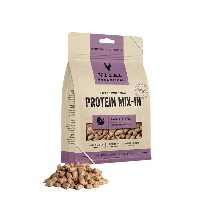 Vital Essentials Freeze Dried Topper Turkey Mini Nibs Dog Treats 18oz