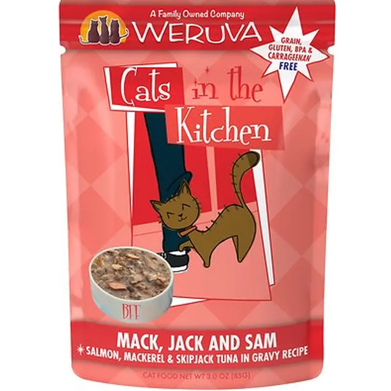 Weruva Cats in the Kitchen Mack, Jack & Sam Salmon, Mackerel & Tuna Pouch