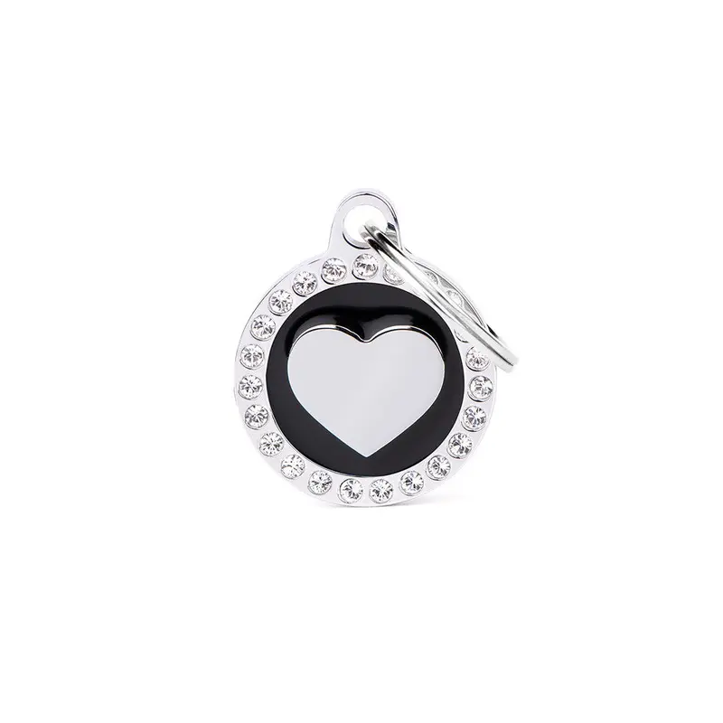 My Family ID Glam Black Heart ID Tag with Rhinestones