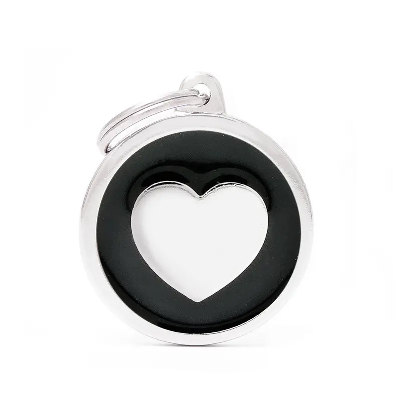 My Family ID Classic Big Black Circle with Heart ID Tag