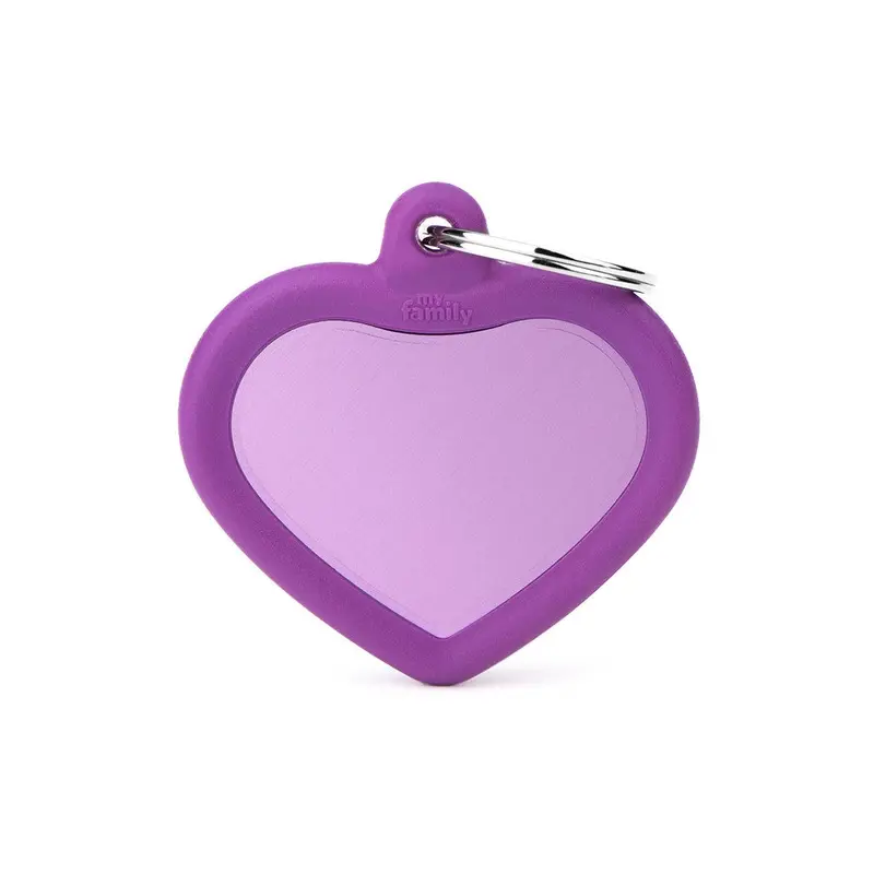 My Family ID Hushtag Purple Aluminum Heart ID Tag with Rubber