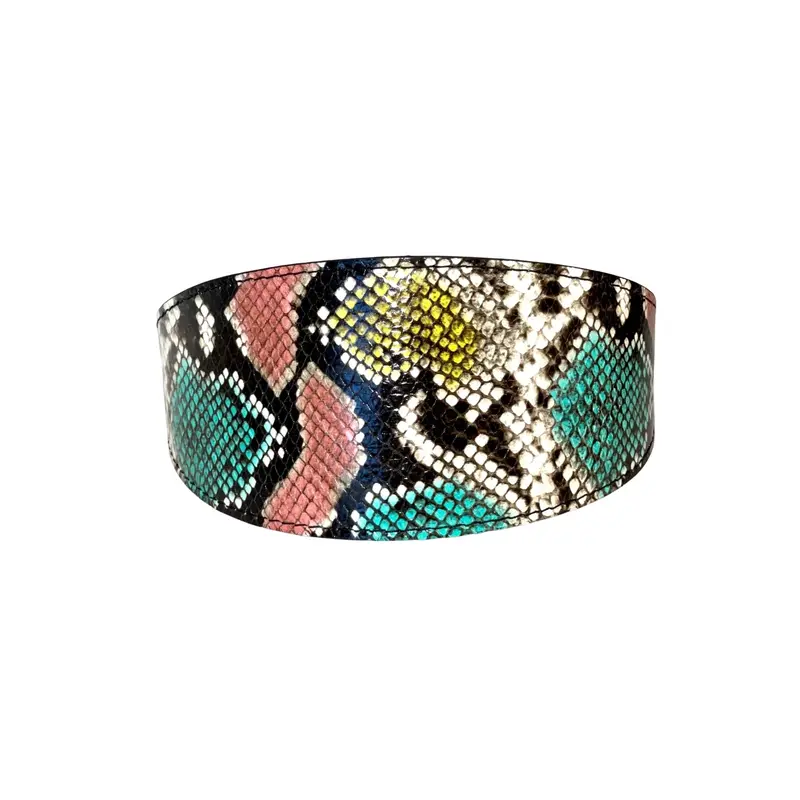 Multi-Color Embossed Snake Italian Leather Wide Style Collar
