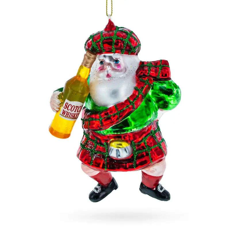 Scottish Santa in Kilt Blown Glass Christmas Ornament