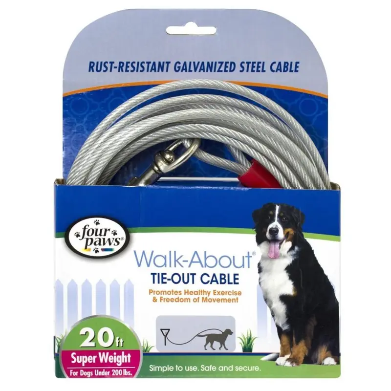 Four Paws Walk-About Tie-Out Cable Super Weight Silver 20 Feet