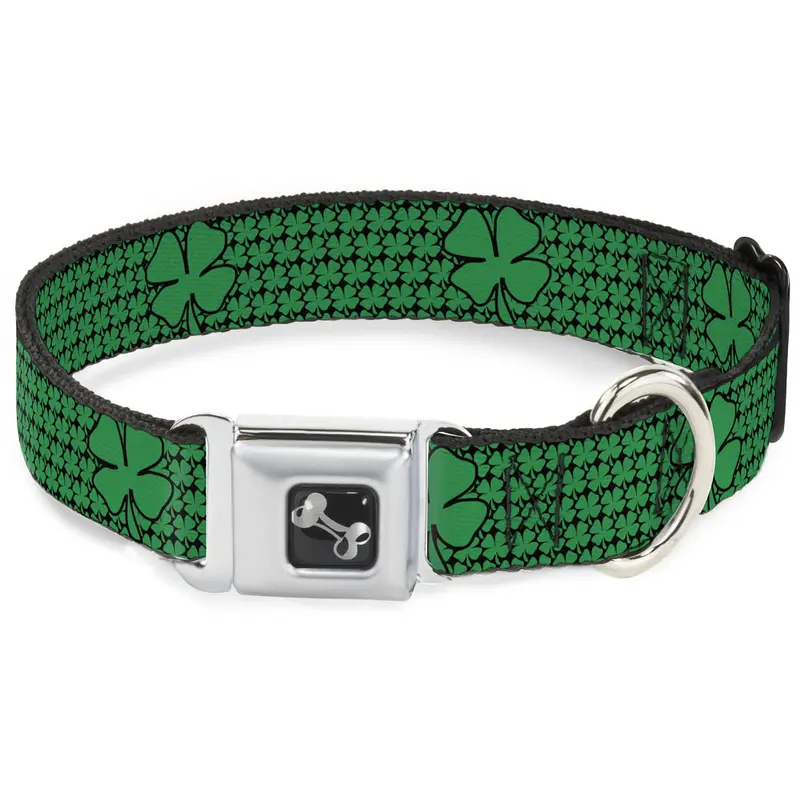 Dog Bone Seatbelt Buckle Collar - St. Pat's Clovers/Green