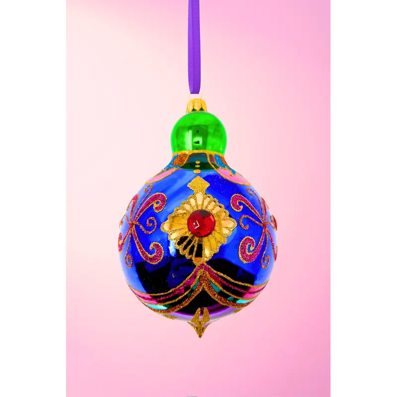 Sapphire Sparkling Gem Glass Christmas Bauble