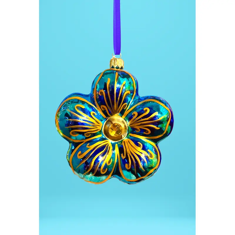 Topaz Hibiscus Polish Glass Ornament