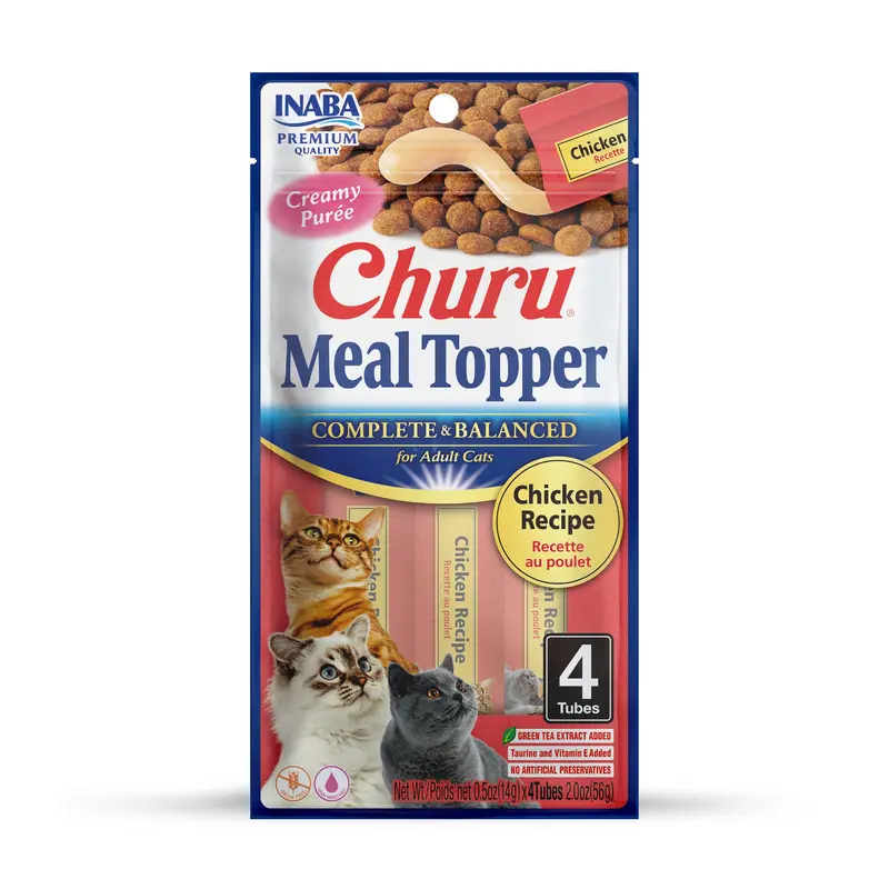 INABA Churu Pure Cat Food Topper, 0.5 Ounce Tube, 4 Tubes, Chicken Recipe