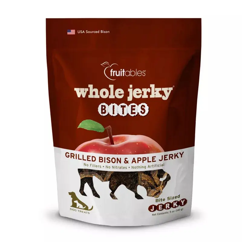 Fruitables Whole Jerky Bites Grilled Bison and Apple Jerky Dog Treats - 5oz