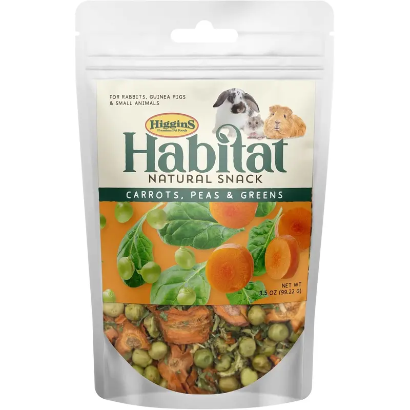 Higgins Habitat Natural Snack Carrots Peas & Greens Treats for Rabbit 3.5 oz