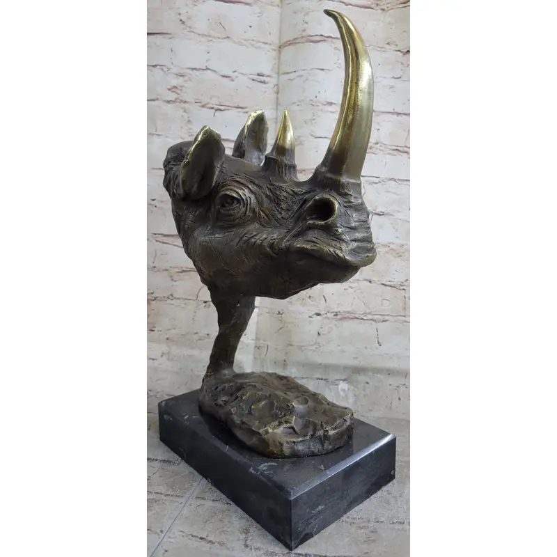 Rhinoceros Rhino Bronze Metal Handmade Statue Sculpture Modern Art 14" x 10"