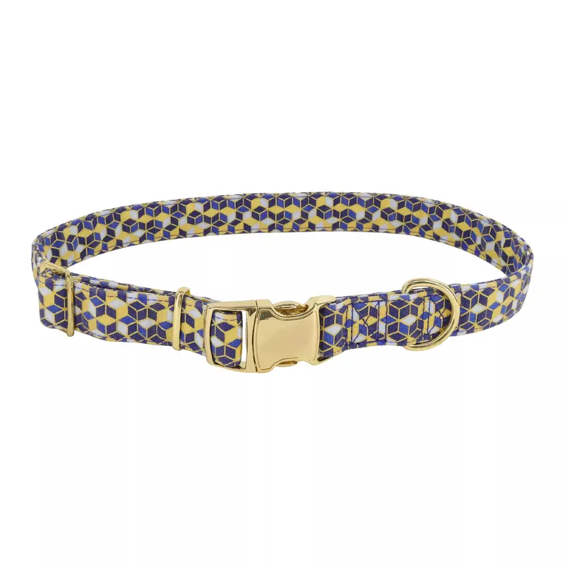 Coastal Accent Metallic 5/8in Wide 12-18in Adjustable Dog Collar Blue Diamonds