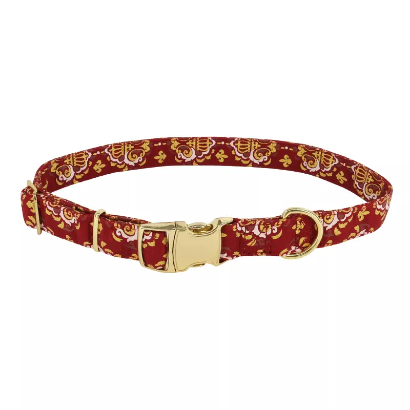 Coastal Accent Metallic 5/8in Wide 12-18in Adjustable Dog Collar Burgandy Crowns
