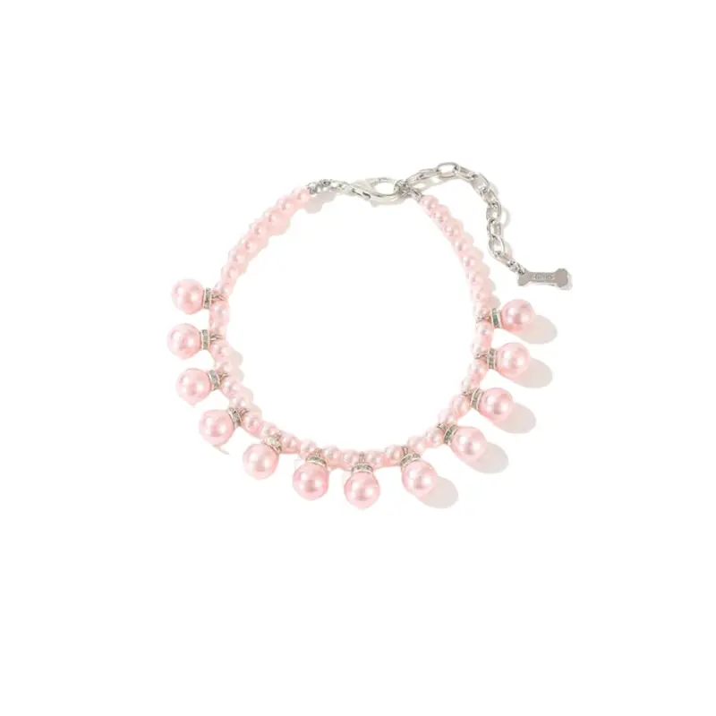 Drop Pearls Necklace, Pink