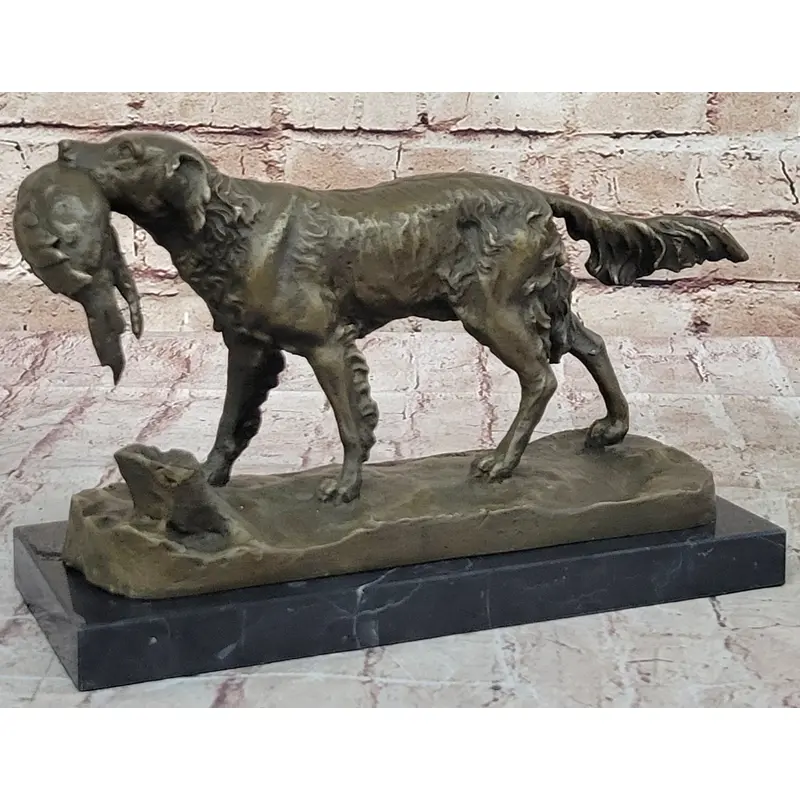 Hot Cast Bronze Golden Retriever Hunting Dog w/ Quail Statue Sculpture Art Decor