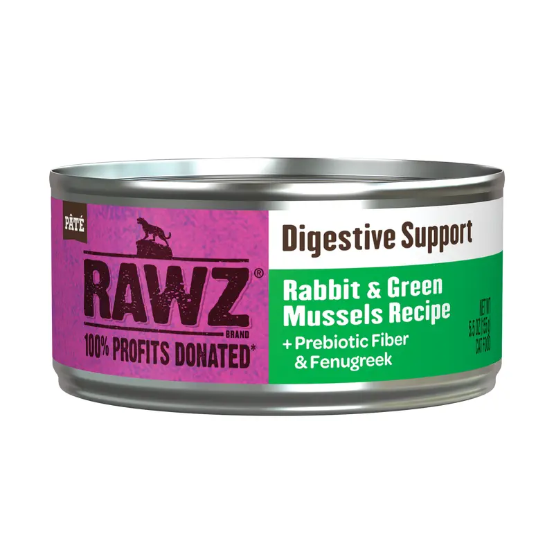 Rawz Digestive Support & Rabbit Green Mussel Cat Canned 5.5oz