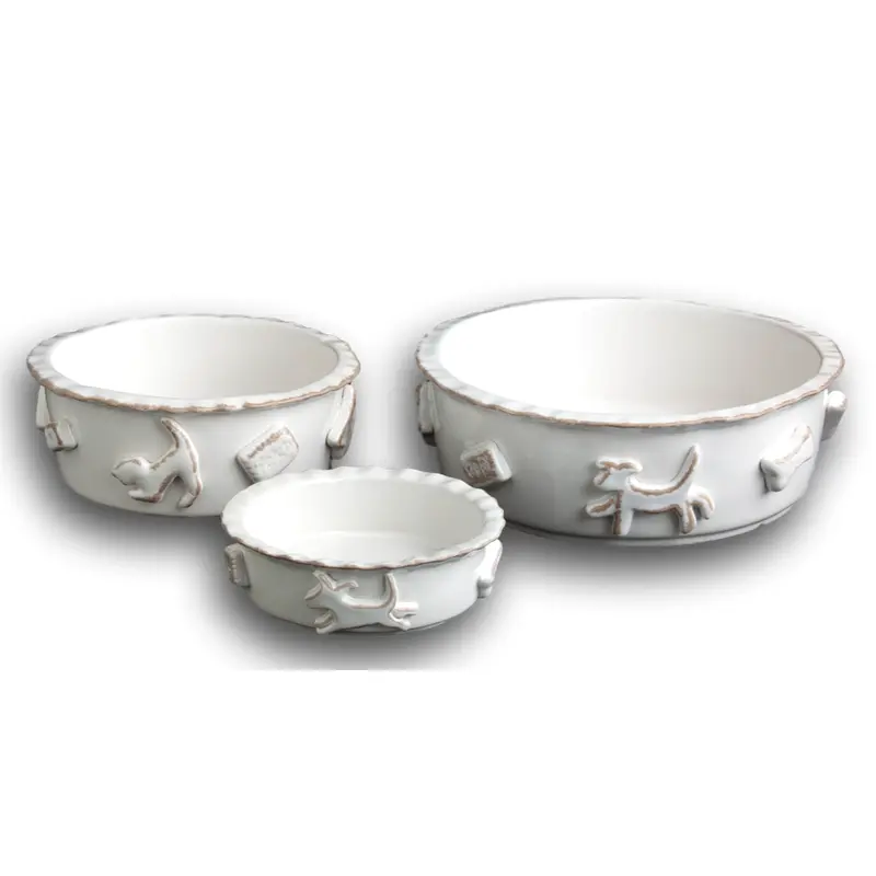 Dog Food/Water Bowl - French White