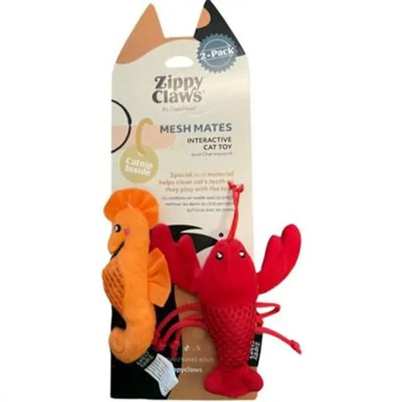 Zippyclaws Mesh Mates Seahorse And Lobster Cat Toy Small 2Pk