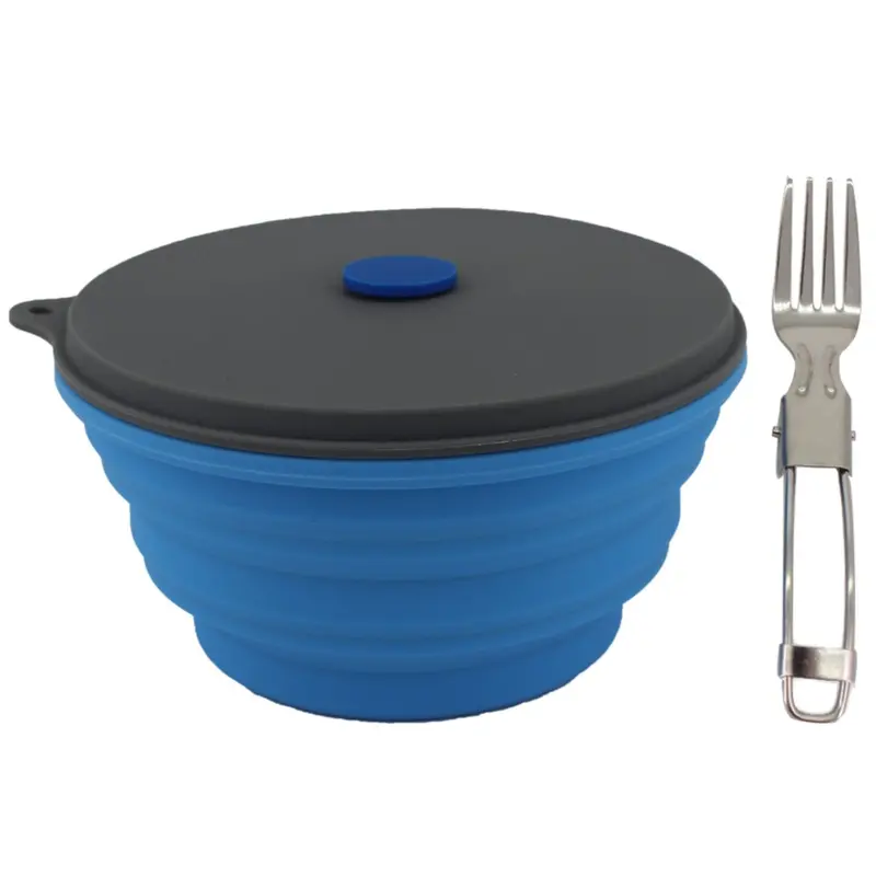 Mr. Peanuts 30oz Collapsible Silicone Camping Bowl with Lid & Foldable Fork