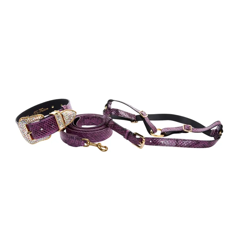 Purple & Black Viper Snake Swarovski Collar, Leash, Harness Set