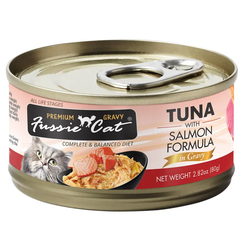 Fussie Cat Premium Tuna w/Salmon in Gravy 2.82oz