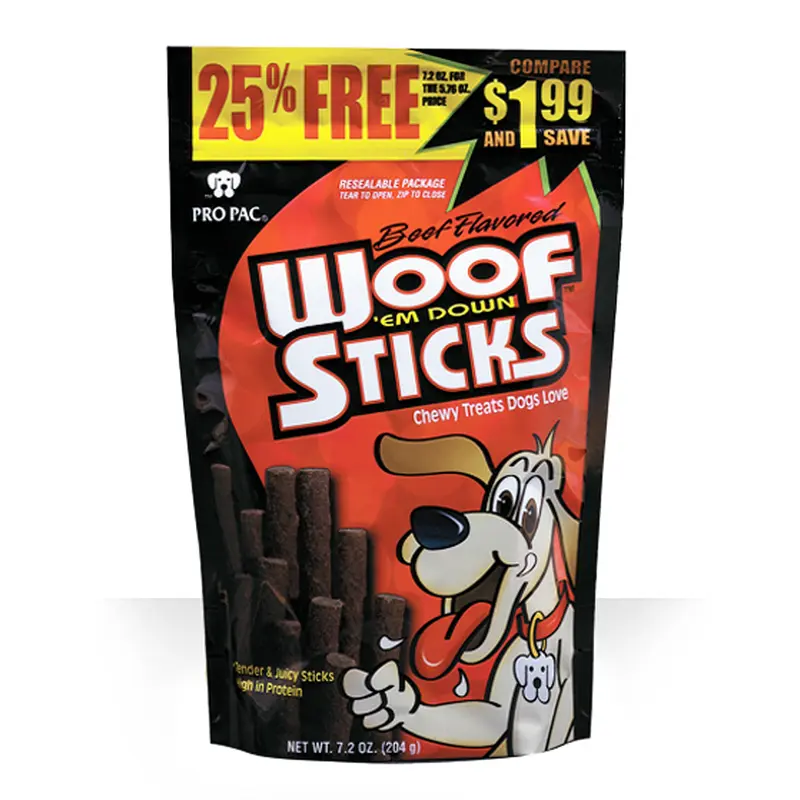 PRO PAC Beef Flavored Woof 'Em Down Sticks Dog Treats